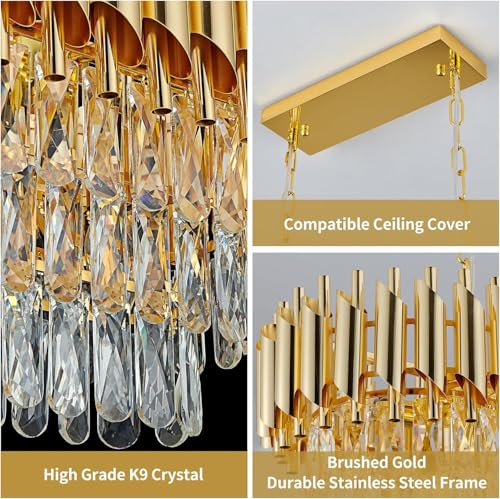 Image of Desidiya Modern Led Rectangle Crystal Chandelier 3 Tier Jhumar with Gold Finish Luxury Ceiling Light Fixture Elegant Light for Living Room, Dining Room, Foyer or Bedroom (800 * 300MM)