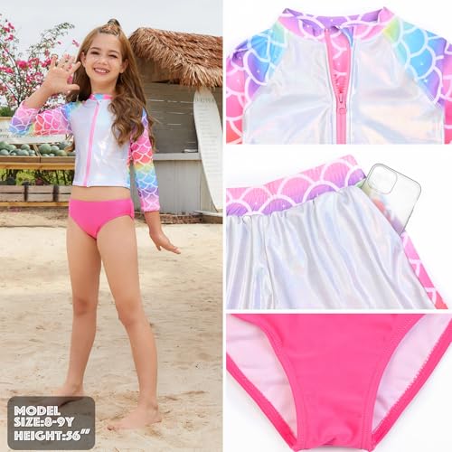 Image of Jxstar Girls 3 Piece Rash Guard Sets Summer Swimsuit Long Sleeve Bathing Suit for 3-12 Years