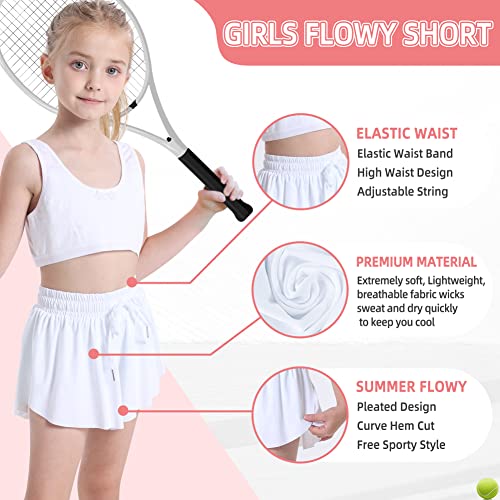 Girls Flowy Shorts Youth Teen Kids Girls Athletic Butterfly Shorts With Liner 2-In-1 For Running Sports Fitness Dance Tennis(White, 9-10 Years) #TOP1