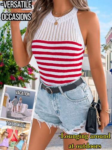 Image of ChiaoLezhee Women's Summer Knit Tank Tops, Racerback High Neck Lightweight Sweater Vest, Dressy Casual Outfits