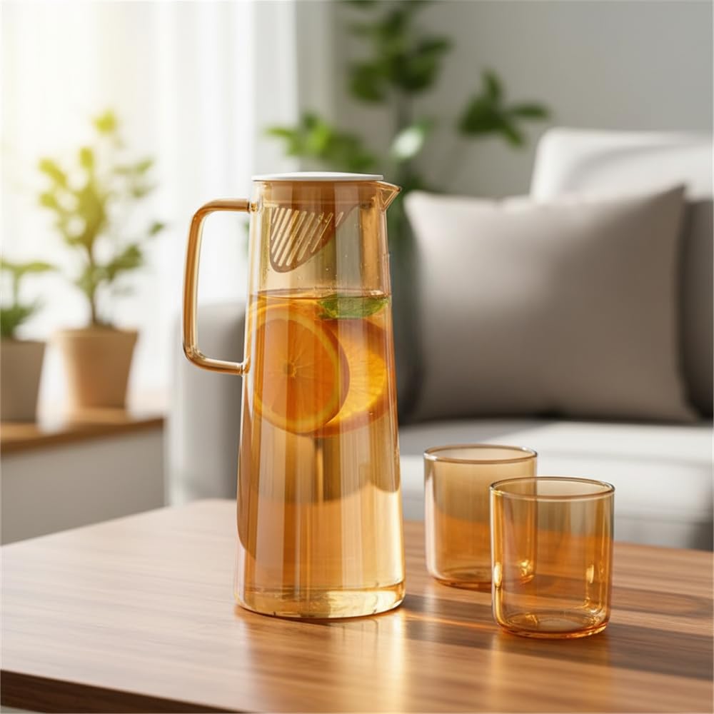 Ginoya brothers Glass Pitcher with lid iced Tea Pitcher Water jug hot Cold Water ice Tea Wine Coffee Milk and Juice (Gold Tea JUG) - Image 7 thumbnail
