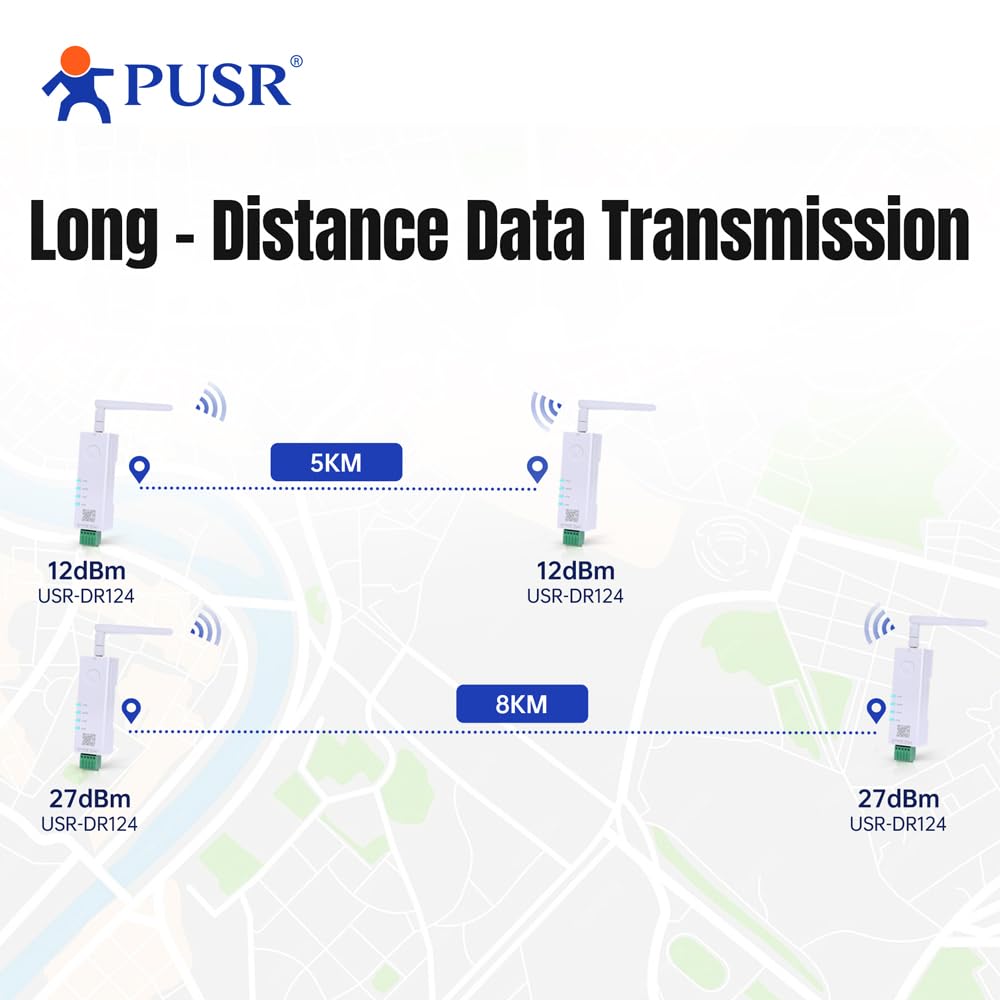 Rail DIN 12dBm 5KM 2.4G Lora Modem Modbus Transparent Transmission RS485 vers LoRa AT Command Configuration Utility USR-DR124-12