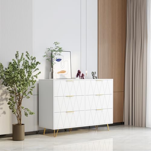 WOBOPCG - Cómoda de 6 cajones, armario con cajones, dormitorio, cómoda, madera, mueble a cajones, almacenamiento de cajones para dormitorio, dormitorio, salón, pasillo, color blanco, 6 cajones
