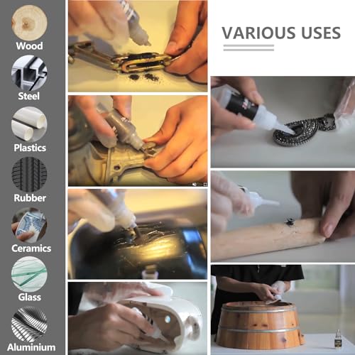 Image of LOCBONDSO Strong Glue Kit with Filler, Metal Plastic Repair Kit, 7-10s Fast Bond with 20ml Instant Adhesives and Black & Grey Welding Powders for Wood, Ceramics