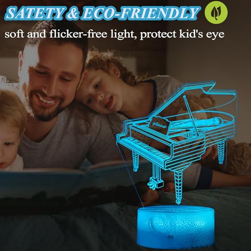 Image of Piano Night Light, Instrument Gifts, Piano 3D Illusion Lamp with 16 Colors Changing, Timer, 4 Flash Modes and Dimmable, Kids Boys Girls Room Decoration, Holiday Xmas Music Gifts