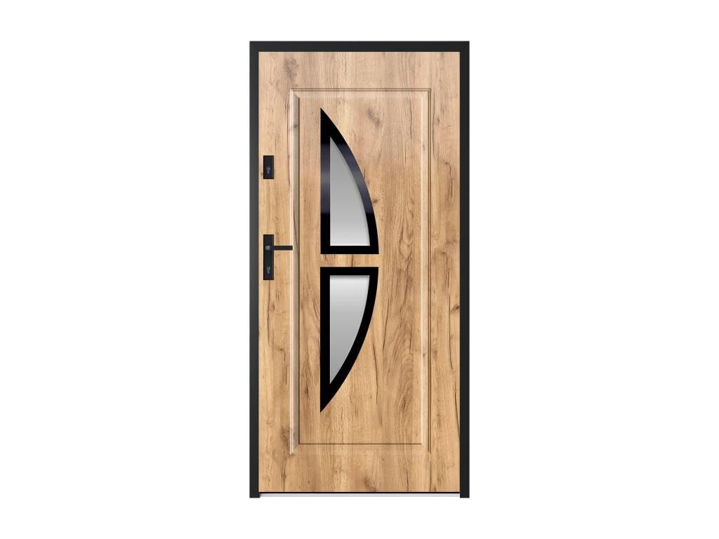 Vente-unique - Puerta de entrada de acero con vidrio y acero inoxidable H207 x L100 cm efecto roble - apertura hacia la derecha - COVAS