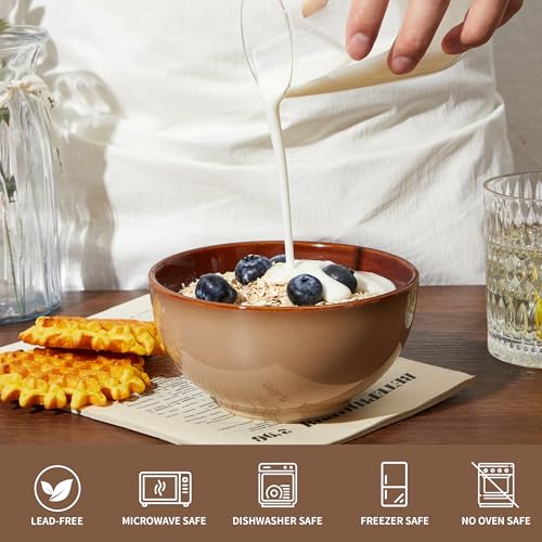 Image of Pokini 5.5 inch Stoneware Cereal Bowls Set of 6, 22 Oz Soup Bowls Set