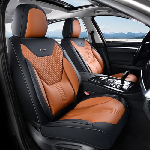 Image of Coverado Car Seat Covers with Lumbar Support, Front Covers for Cars, Universal Automotive Seat Cover, Waterproof, Leather Car Seat Cushion, Interior Seat Protectors for Most Cars