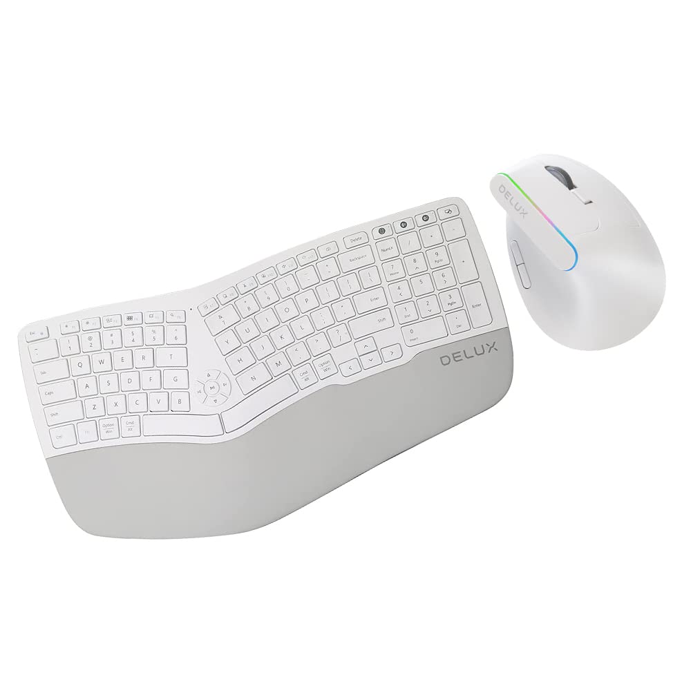 DELUX GM902 Wireless Ergonomic Split Keyboard and 2.4G Wireless Vertical Mouse M618C-White