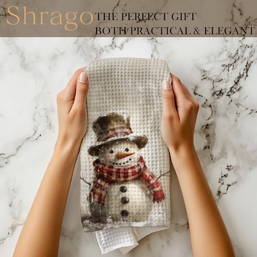 Image of Vintage Christmas Snowman Kitchen Towels, Christmas Winter Dish Tea Towels for Kitchen, Rustic Xmas Winter Snowman Decorative Hand Towel for Bathroom Decor, 16x24 Inch