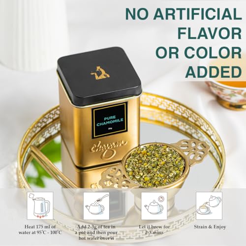 Image of CHAYAM Chamomile Tea Loose Leaf - 30g each | Pure Whole Chamomile Flowers | Calming Bedtime Herbal Tea | Good Sleep & Stress Relief | Caffeine-Free - pack of 2
