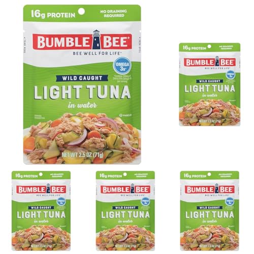 Bumble Bee Light Tuna Pouch in Water, 2.5 oz Pouch – Ready to Eat Tuna Fish, High Protein, Keto Food and Snacks, Gluten Free (Pack of 5)
