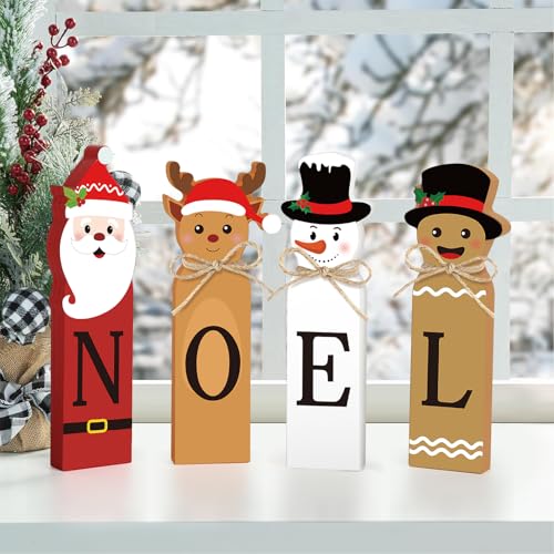 Christmas Noel Decorations, Wooden Noel Block Table Centerpiece Sign, Santa Claus Reindeer Snowman Tiered Tray Decor for Xmas Winter Holiday Home Decor (Xmas) – Image 5
