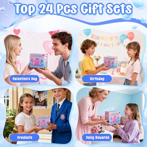 Image of 24 Packs Valentines Day Gifts for Kids Classroom, Funny Valentines Day Card with Axolotl Mochi Squishy Toys, Kawaii Squishy Toys, School Classroom Exchange, Valentines Party Favors