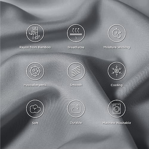 Bedsure Cooling Pillow Cases Standard Size, Rayon Derived from Bamboo Standard Pillowcases Set of 2, Breathable & Silky Soft Bedding Pillow Covers with Envelope Closure, Silver Grey, 20x26 Inches