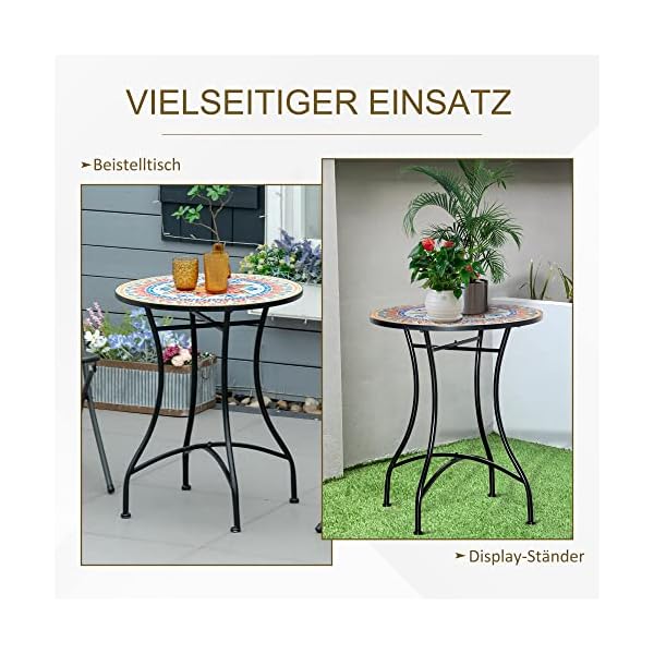 Outsunny Mosaik-Gartentisch rund Rot-Blau-Weiß