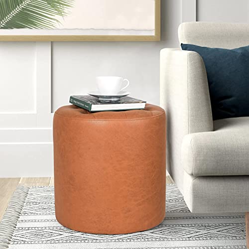 Joveco Round Footrest Ottoman Vanity Stool Upholstered Tufted Footstools for Living Room Bedroom Home Office (Dark Orange) - Thumbnail 5