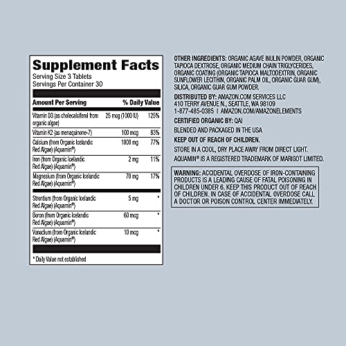Amazon Elements - Organic Whole Food Calcium & Magnesium, Vegan, Gluten Free, 90 tablets