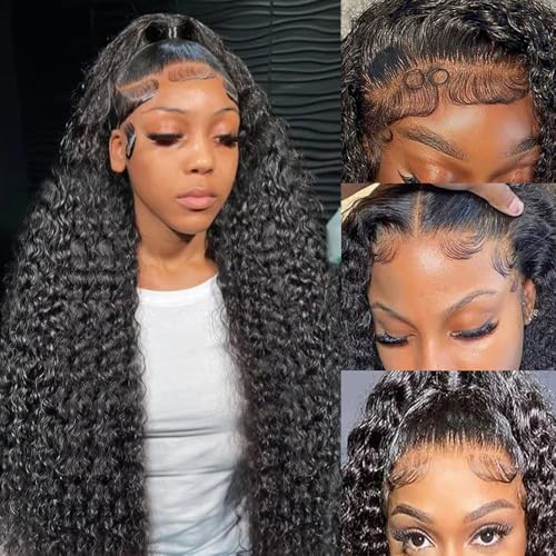 Image of JTMMP 22 Inch 13x6 Deep Wave Lace Front Wigs Human Hair 200% Density Deep Curly Frontal Wigs Human Hair Glueless HD Lace Front Wigs Human Hair Pre Plucked with Baby Hair for Women