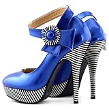 Show Story Sexy Flower Ankle Strap Stripe Stiletto Platform Pumps Shoes,LF30404