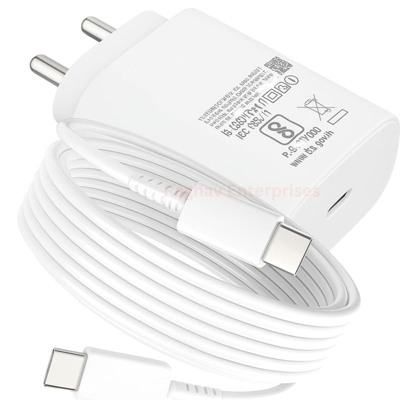 Image of 25W Charger Adapter for Samsung S25,S25 Plus,F15,A35,M35,M55,M34,M53,F23,M14,F14,M33,A34,A54,S21 Fe,S23 Fe 5G,S23,S24 Super Fast Travel Quick Pd Adaptor -JJ White