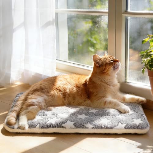 Mora Pets Cat Bed Dog Crate Pad Ultra Soft Pet Bed with Cute Star Print Washable Crate Mat for Small Dogs and Indoor Cats Reversible Fleece Dog Kennel Pad Cat Carrier Mat 14 x 17.5 inch Grey - Image 3