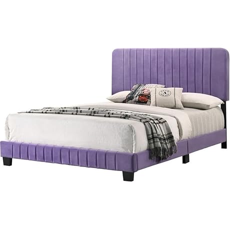 Glory Furniture Lodi Velvet Upholstered Queen Bed Frame in Purple
