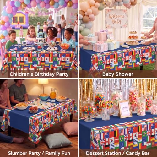 Image of Exquisite International Flag Table Cover 6 Pack 54 in. x 108 in. Rectangle Plastic Tablecloth Disposable Table Covers for Soccer World Cup Sports Nations Olympics Football Party Supplies Decorati