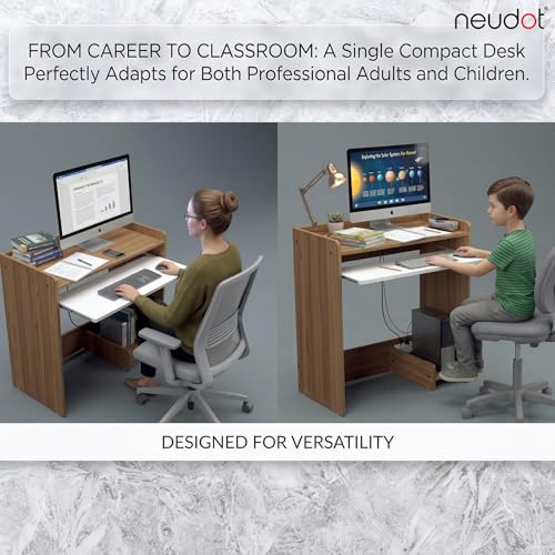 Image of NEUDOT Berry Engineered Wood Computer Table | Office Table | Study Desk | Freestanding with Keyboard Tray | Compact and Space Saving | Leon Teak & White Finish