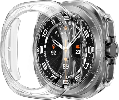 Image of TechTrendz Hard PC Case Compatible with Samsung Galaxy Watch Ultra 47mm 2024 Screen Protector, Anti-Slip Ultra-Thin Scratch Resistant Cover with Tempered Glass for Samsung Watch 7 Ultra - (Clear)