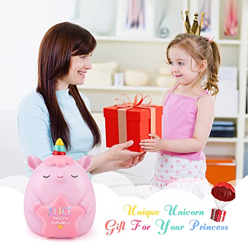 Unicorn Piggy Bank For Girls, Unbreakable Kids Piggy Bank With 2 Alphabet & 2 Rhinestone Stickers & Unicorn Bracelet Set, Coins Money Banks For Kids Toddlers, Unicorn Toy Gifts For Girls Kids, Pink #TOP6