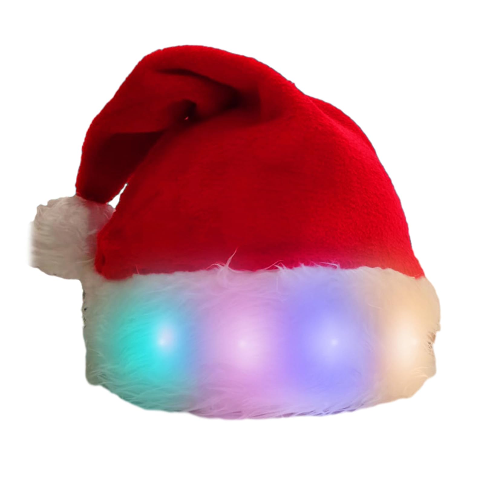 Tsophreniq Funny Santa Hat with LED Lights Soft Plush Faux Furs Christmas for Adults and Kids Party Props Hats with Lights Light-up Knitted