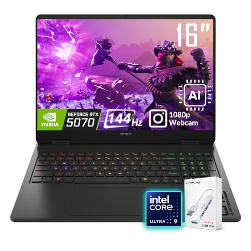 HP OMEN 16 Slim Gaming Laptop, 16" 144Hz 2K Display, Intel Core Ultra 9 285H(>i9-14900), NVIDIA GeForce RTX 5070, AI & VR Ready, Creator, 1080p Webcam, Black, Windows 11 Pro(16GB DDR5 RAM | 1TB SSD)
