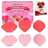 Yamepuia Badebomben Geschenkset für Valentinstag,6 Stück Herz Lippen Blume Badebomben für Frauen mit Valentinstag Karte,Perfektes Valentinstag Geschenks für Sie,Freundin,Mama
