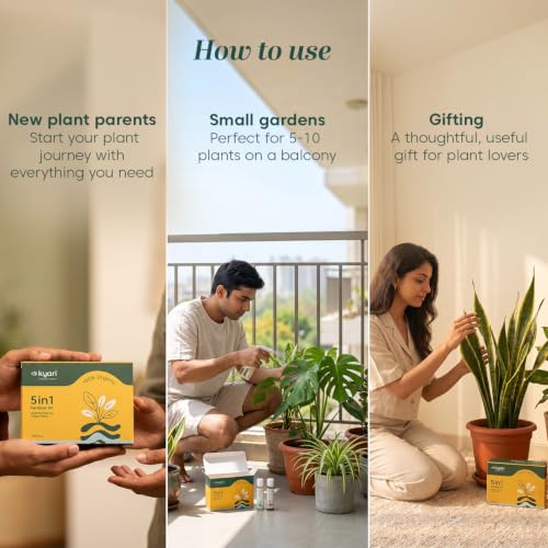 Image of Kyari 5-in-1 Liquid Plant Care Kit - Growth Booster, Seaweed Extract, Root Booster, Neem Oil & Plant Tonic - Organic Liquid Fertilizer Kit for Home Garden - 100% Natural for Plant Parents