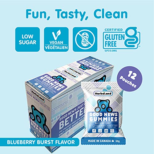 Herbaland Vegan Good News Gummies | Case - Low-Sugar (2 Grams), Plant-Based Healthy Snacks, Clean Candy, Source Of Fiber - Blueberry Flavor, 12 X 50 Gram Pouches #TOP1