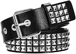 Blucent Studded Belt Rock Rivet Belt PU Leather Punk Belt with Bright Pyramid Square Beads for Women and Men Gothic Clothing Accessories