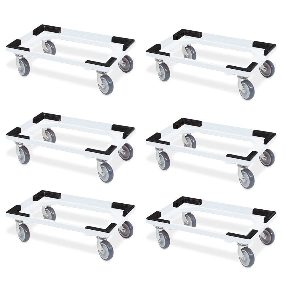 BRB 6 Transportroller für 600x400 mm Drehstapelbehälter, offen, gr. Gummiräder, weiß