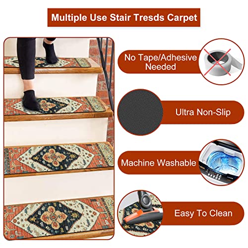 Ojia Extra Non-Slip Carpet Stair Treads For Wooden Steps Set Of 4, 30"X8" Rubber Indoor Stair Runner Slip Resistant Stair Rugs Safety Mats For Dogs, Kids & Elders, Stairway Grip Step Treads #TOP2