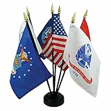 Ant Enterprises Military Armed Forces 5 Branch Service Miniature Flag Desk Set Table Black Base