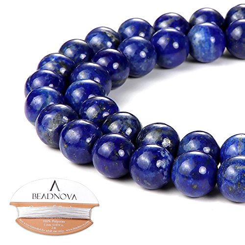 Image of BEADNOVA Blue Lapis Lazuli Beads Natural Crystal Beads Stone Gemstone Round Loose Energy Healing with Crystal Stretch Cord for Jewelry Making (10mm, 36-38pcs)