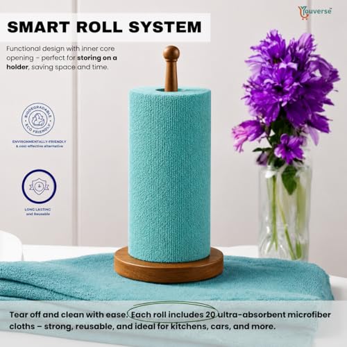 Image of Microfiber Cleaning Cloth Roll - 20Pcs | 4000 Times Washable | 25x25 cm Tear-Away Reusable Kitchen Towel, Car, Glass, Home Cleaning | Ultra Absorbent Lint-Free (Blue)