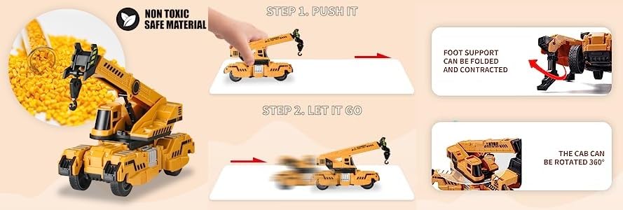 Image of Friction Powered Lifting Crane Kids Boys Girls 360 Degree Rotating Crane Model Toy Construction Truck for 2+ Years Old Pull Back Vehicles