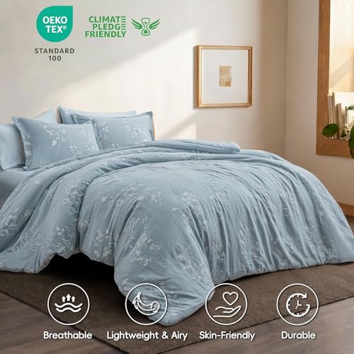 Image of PHF Cotton Jacquard Comforter Set Twin, Soft Breathable, Stormy Blue