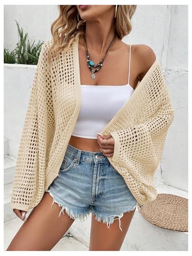 Image of Verdusa Women's Oversized Summer Cardigan Lightweight Sweater Crochet Knit Beach Cover Up Spring Vacation Outfits
