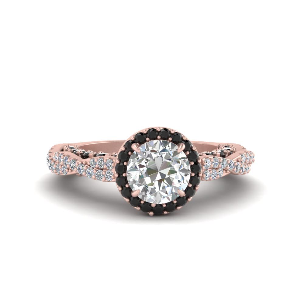 Bague de fiançailles halo or rose avec pierre précieuse ronde pour femme - 7