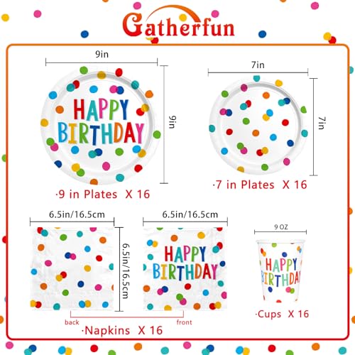 Gatherfun Happy Birthday Decorations: Kids' Birthday Party Supplies With Dots Design - Includes Happy Birthday Plates And Napkins thumb #1