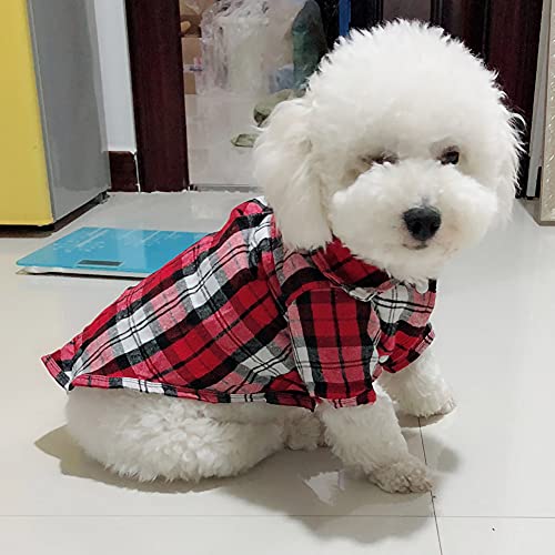 Qidelong Dog Plaid Shirt Puppy Grid Clothes, Classic Dogs Apparel Basic Polo T-Shirt Pet Outfits, For Extra Small Small Medium Large Boy Girl Doggy Dogs And Cats Kitty Kitten (Large, Red) #TOP6