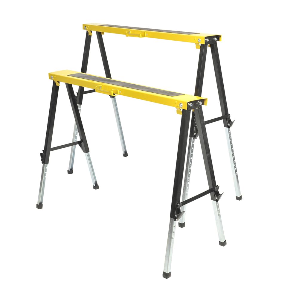 Caballetes Ajustables Telescópicos de Metal - Altura 64-91 cm, Carga 150 kg, Plegables Antideslizantes