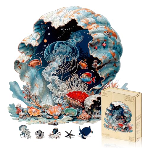 Jigfoxy Rompecabezas de madera para adultos, conchas de madera para adultos, rompecabezas de madera, juguete educativo único en forma de animal para amigos de la familia L-34 x 34 cm - 302 piezas